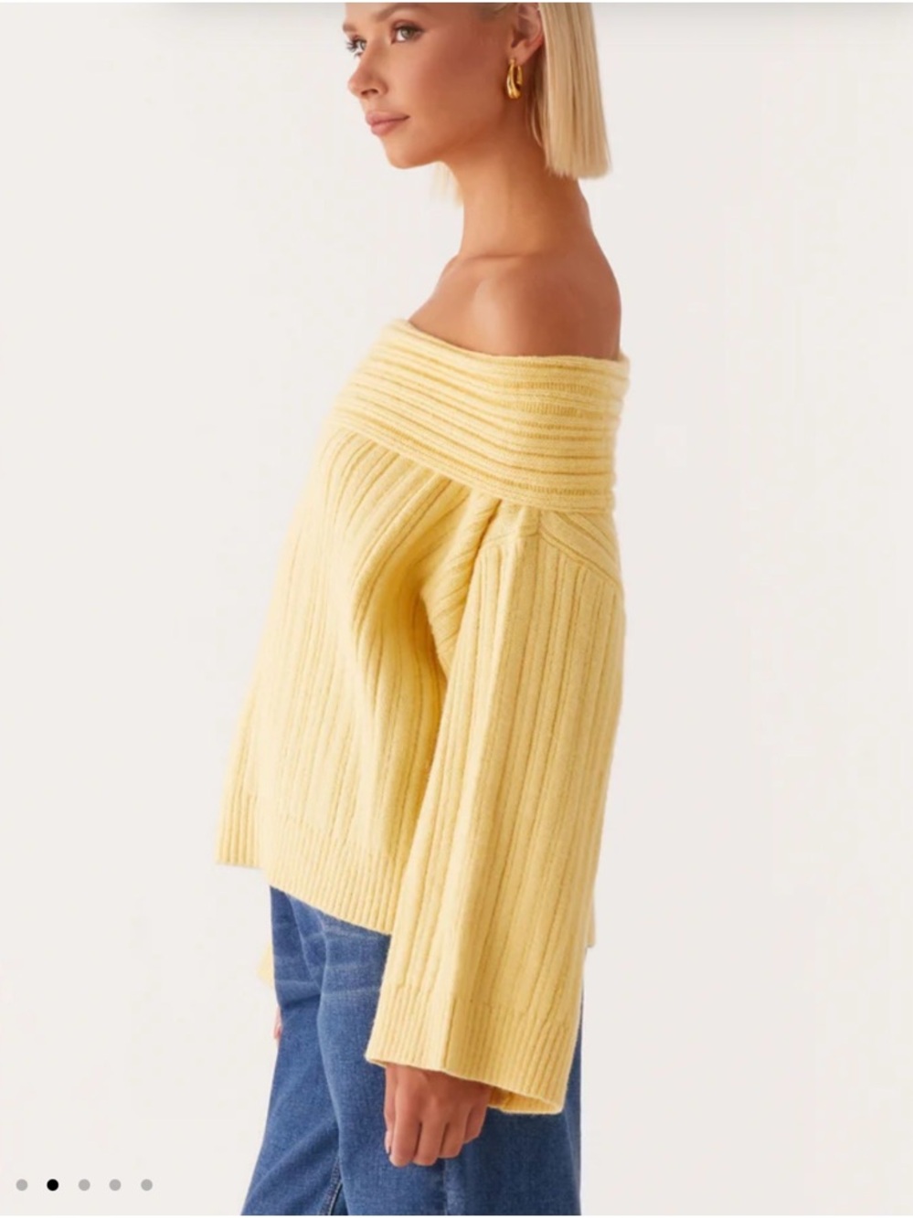 Peppermayo Federico Off The Shoulder Knit Sweater In Lemon - Picture 2 of 9